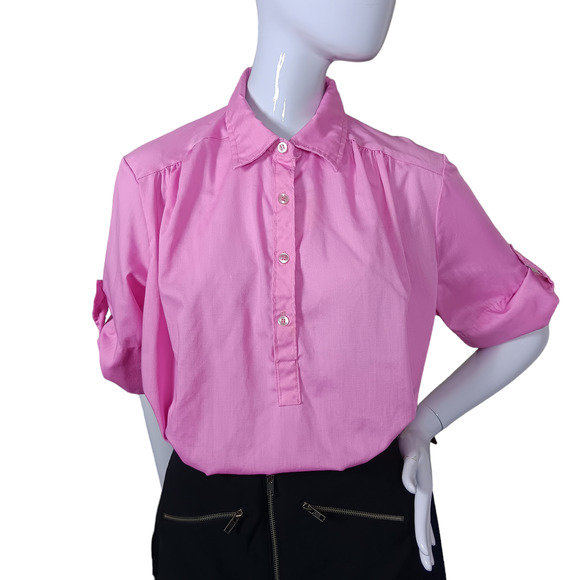 Vintage Miss Fashionality Shirt X-Large Pink Button Up Short Roll Tab Sleeve - Picture 1 of 10